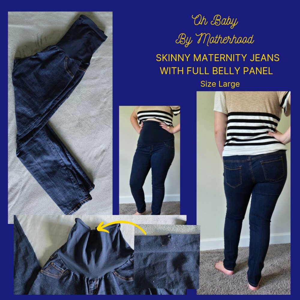 Oh Baby by Motherhood Maternity Skinny Jeans, Dark Blue, Sz Lg, Full Belly Panel